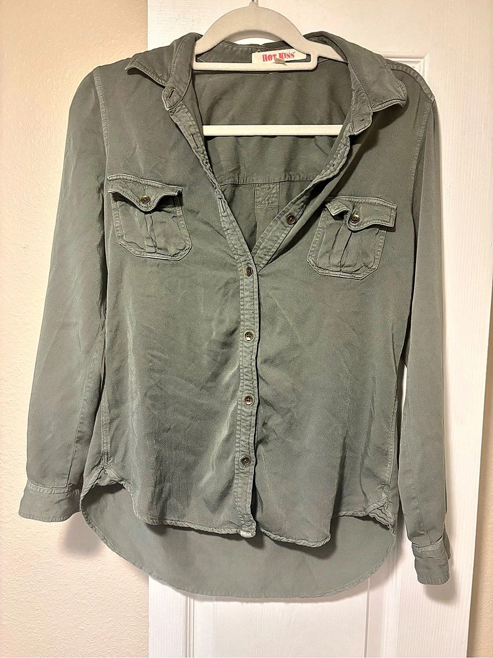 Hot Kiss Olive Button Down Shirt Size Large